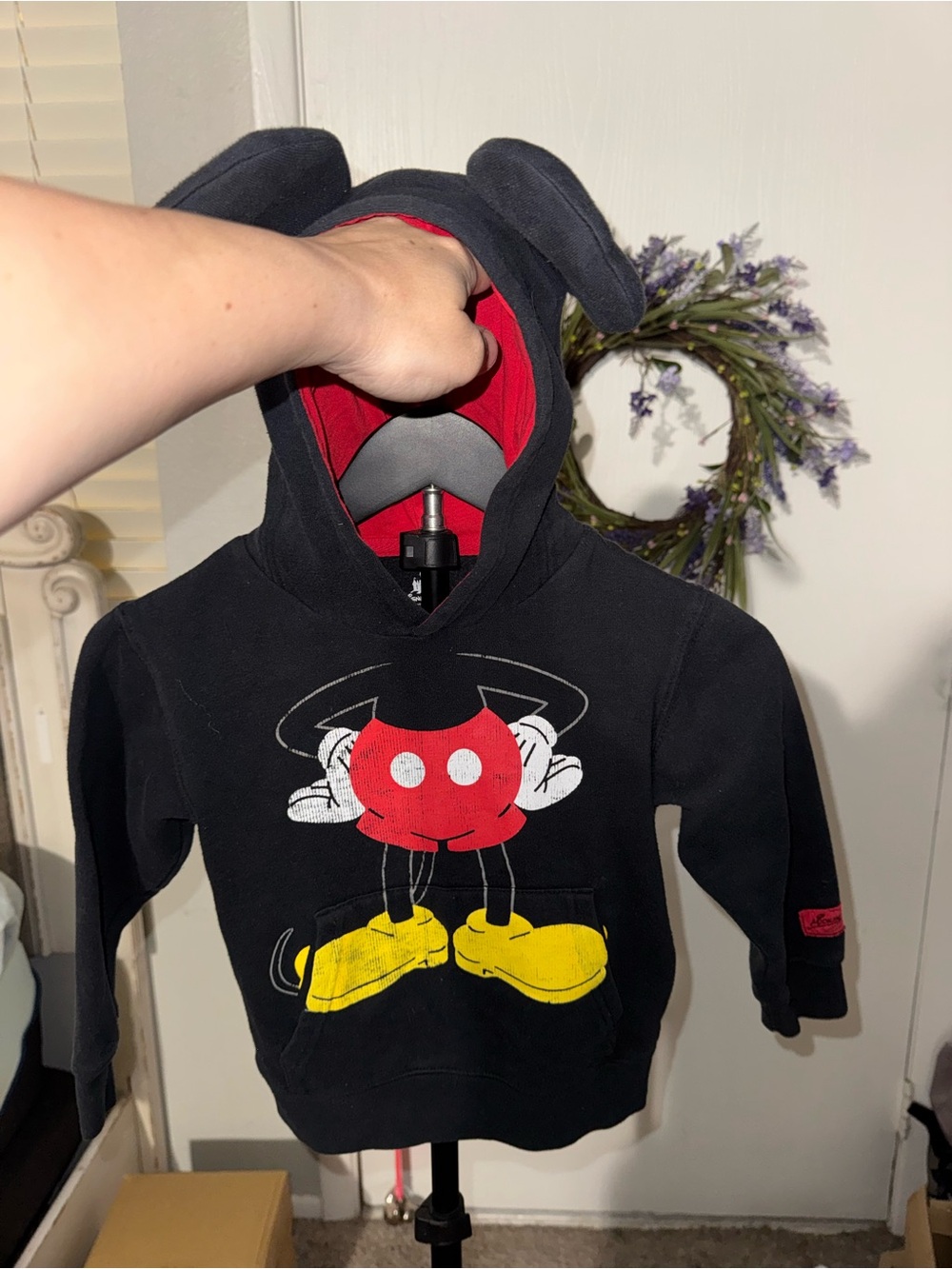 Disney Parks Mickey Mouse Kids XS Black Hoodie 3D Ears Front & Back Graphic